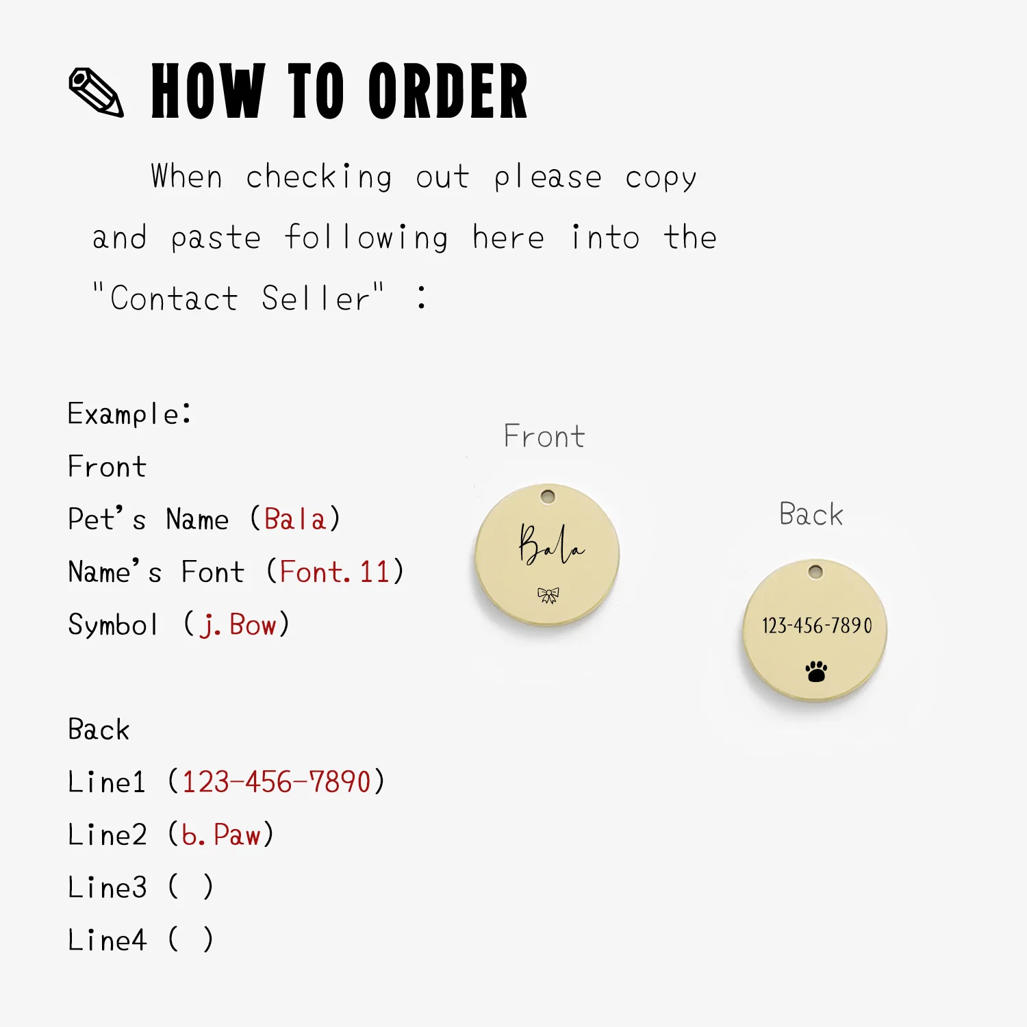 Personalized Cat Dog ID Tag MW007 Name with Cute Symbols Engraved Front and Back for Custom Pets Collar Anti-Lost Metal Charm - Image 2