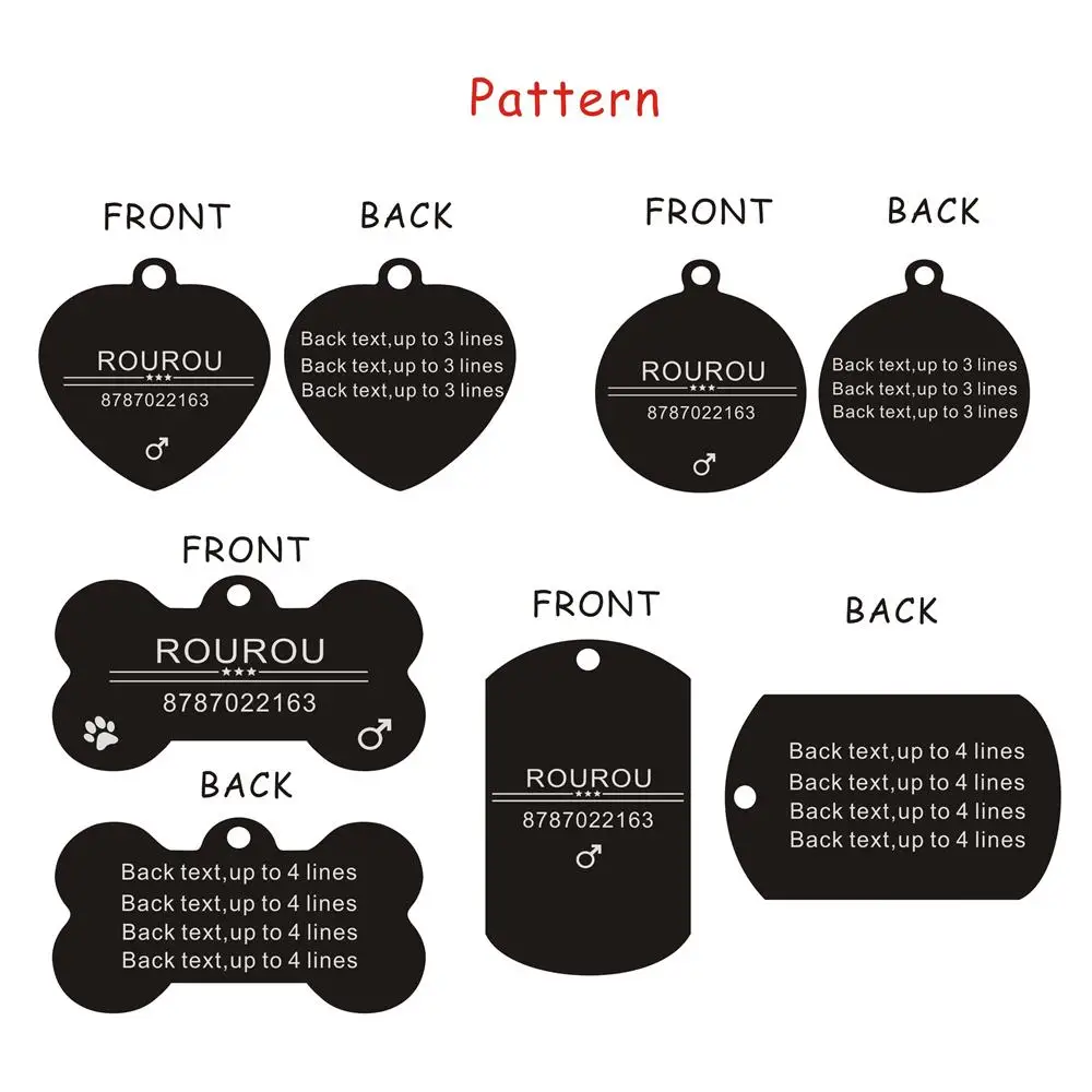 (3pcs) Free Engraving Pet ID Tag Stainless Steel Dog Cat Name Tags Collar Accessories Pendant Customized,Silver Gold Rose gold Black - Image 5