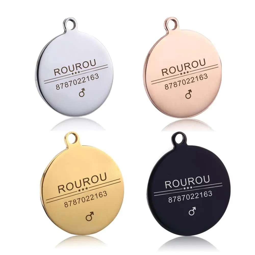 (3pcs) Free Engraving Pet ID Tag Stainless Steel Dog Cat Name Tags Collar Accessories Pendant Customized,Silver Gold Rose gold Black - Image 3