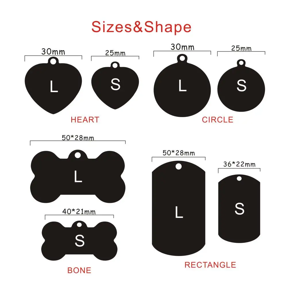 (3pcs) Free Engraving Pet ID Tag Stainless Steel Dog Cat Name Tags Collar Accessories Pendant Customized,Silver Gold Rose gold Black - Image 4