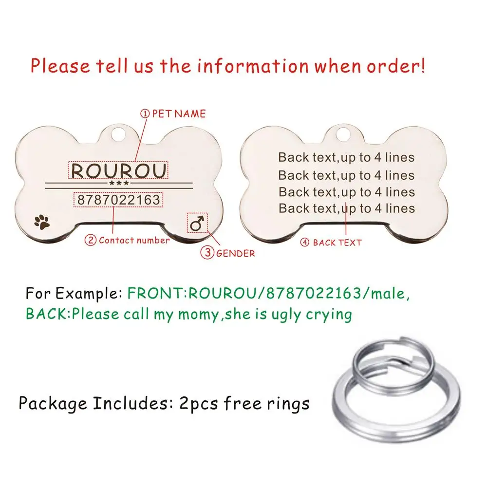 (3pcs) Free Engraving Pet ID Tag Stainless Steel Dog Cat Name Tags Collar Accessories Pendant Customized,Silver Gold Rose gold Black - Image 6
