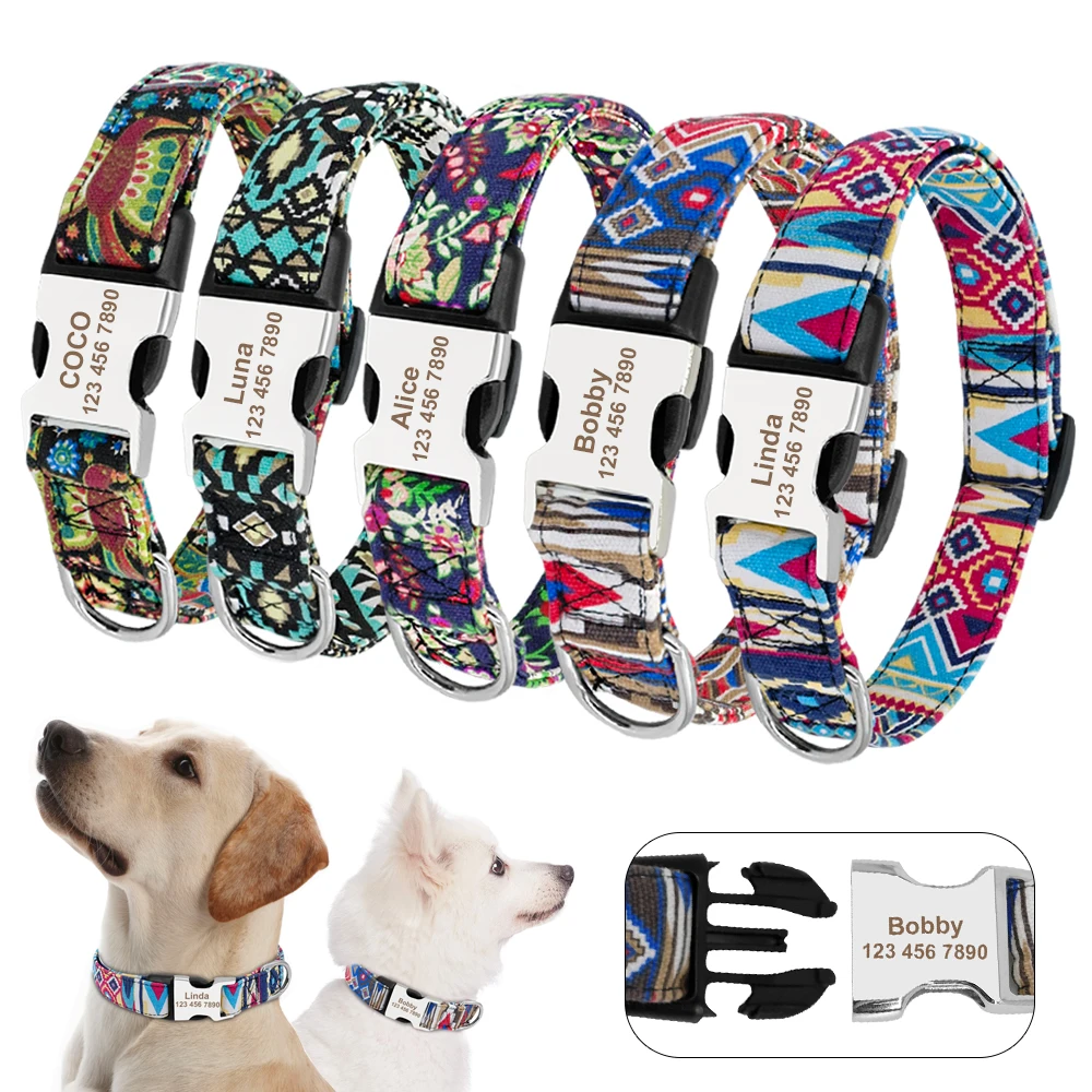 (2pcs) Custom Engraved Dog Collar Personalized Nylon Pet Dog Tag Collar Printed Puppy Cat Nameplate ID Collars For Small Large Dogs - Image 2
