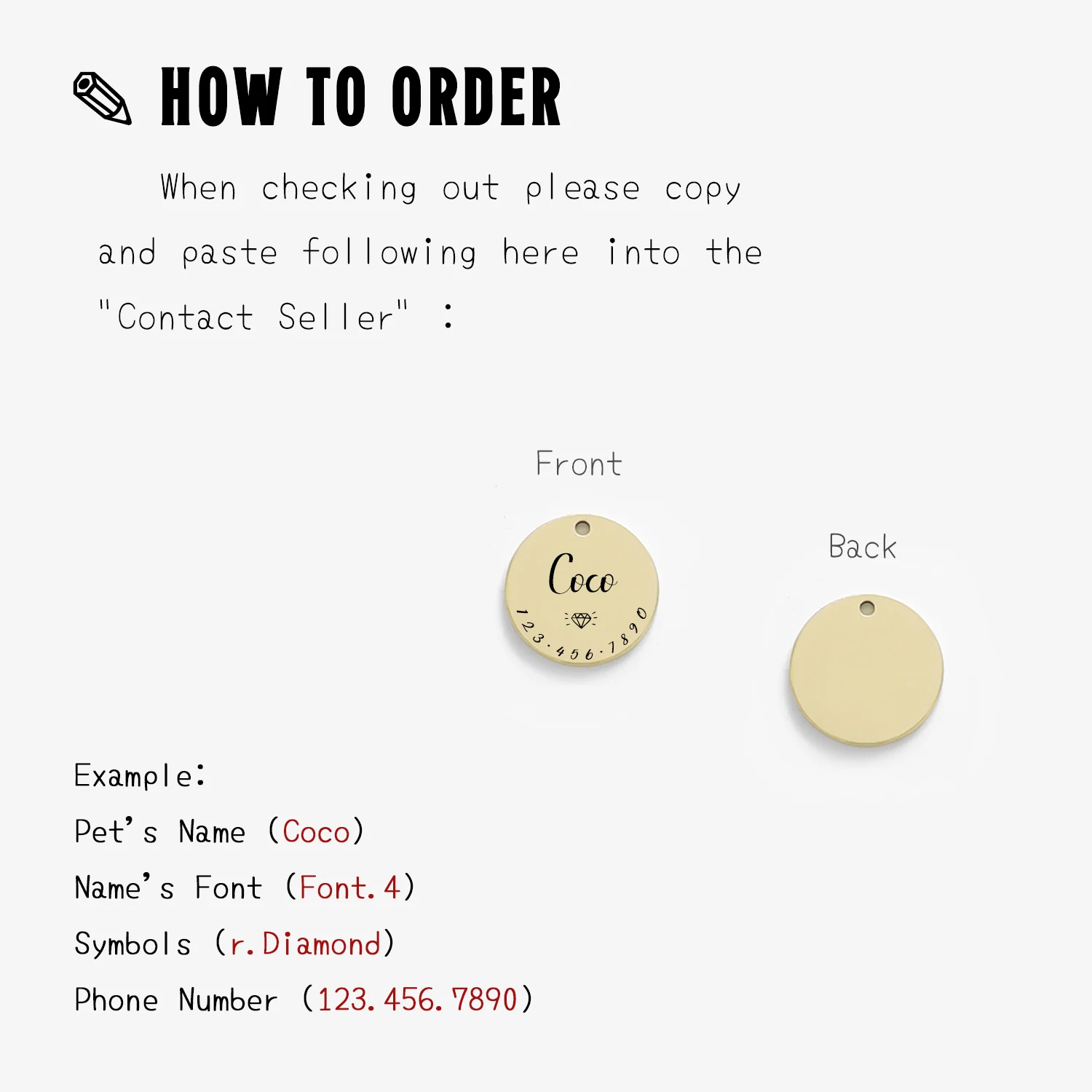 001 Cat Dog ID Tag for Pets Collar Custom Name and Funny Symbol with Phone Number Engraving Front Side - Image 2