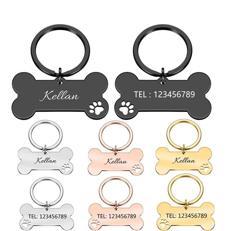 (3pcs) Anti-Lost Pet ID Tag Keychain Personalized Engraved Name Phone No.Puppy Dog Collar Tag Keyring Bone Custom Accessories Gift - Image 2