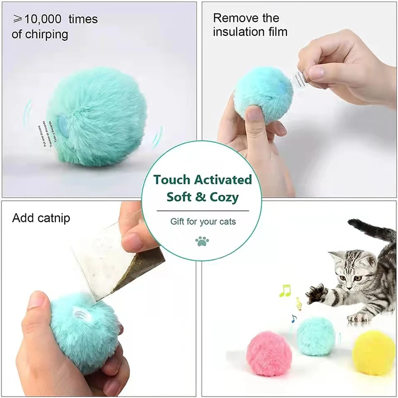 (3pcs) Interactive Ball Smart Cat Toys Plush Electric Catnip Training Toy Kitten Touch Sounding Pet Product Squeak Toy Ball - Image 5