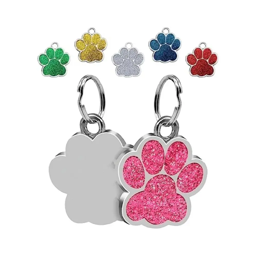 (10pcs) Dog Cat Tags Glitter Pendant Paw Puppy Pet ID Name Collar Tag Pendant Pet Accessories