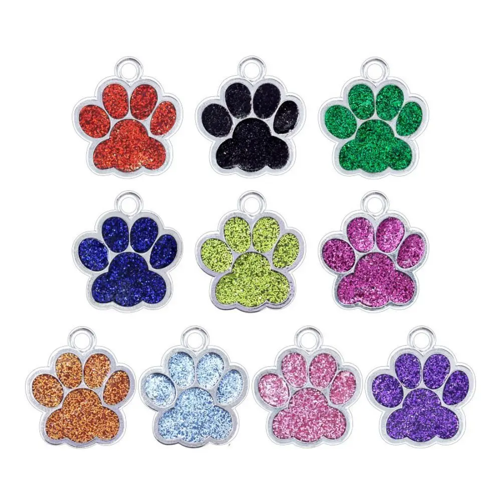 (10pcs) Dog Cat Tags Glitter Pendant Paw Puppy Pet ID Name Collar Tag Pendant Pet Accessories - Image 2