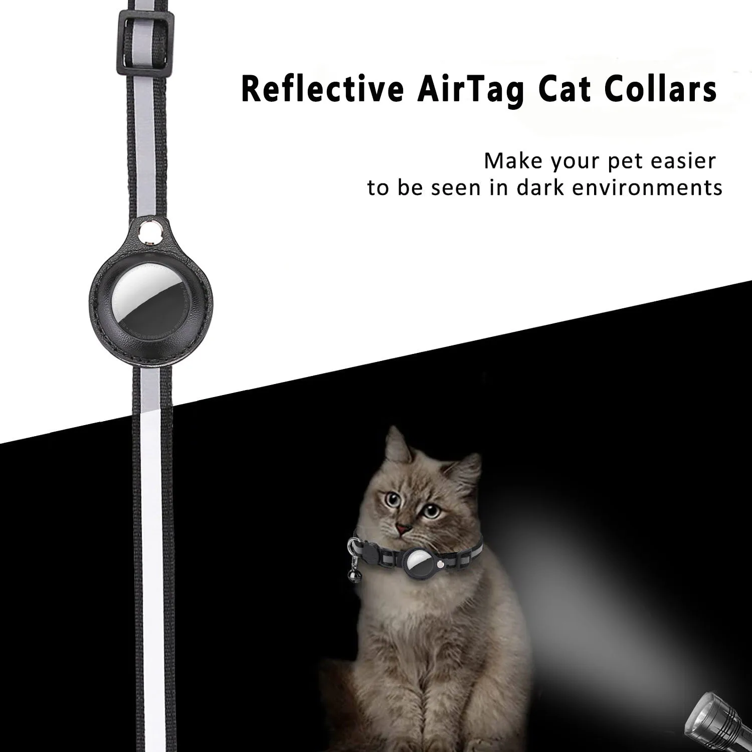 Cat AirTag Holder Collar Breakaway Reflective Strips Adjustable Kitten Collar Waterproof Cat Bell Collar Pet Air Tag Case - Image 6