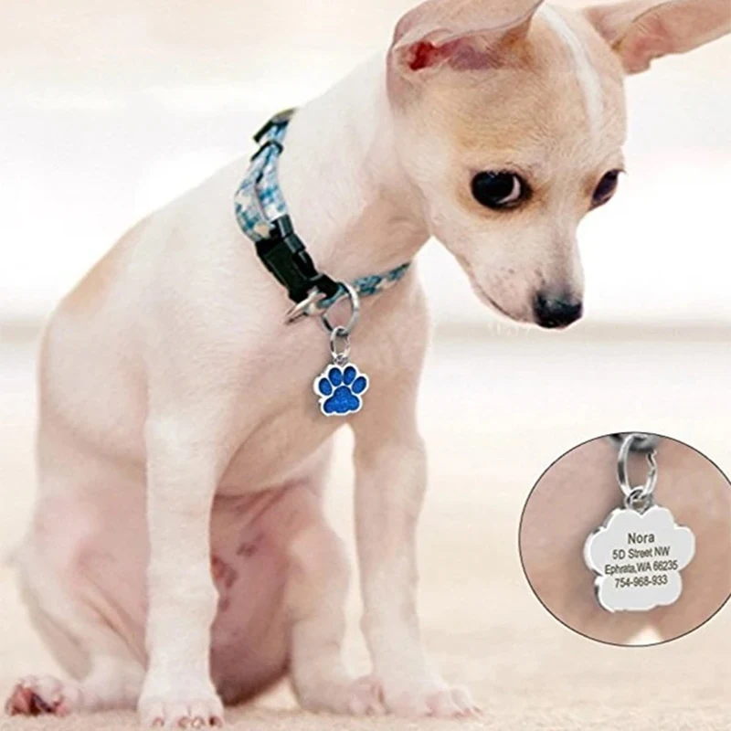 (3pcs) Personalized Dog Cat Tags Free Engraved Pet Puppy ID Anti-lost Name Paw Glitter Pendant Nameplate Glitter Keyring Accessories - Image 6