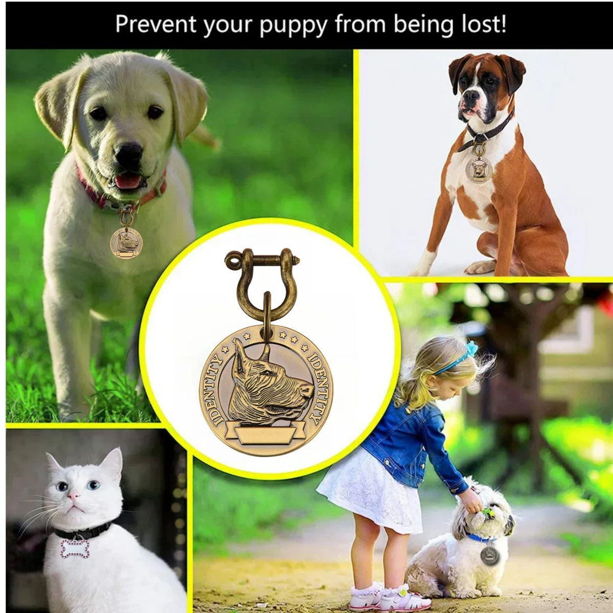 VIP Customizable Engraved Pets ID Tag for Dog Cat Bronze Nameplate Tags Personalized Address Number Dogs Collar ID Pendant - Image 2