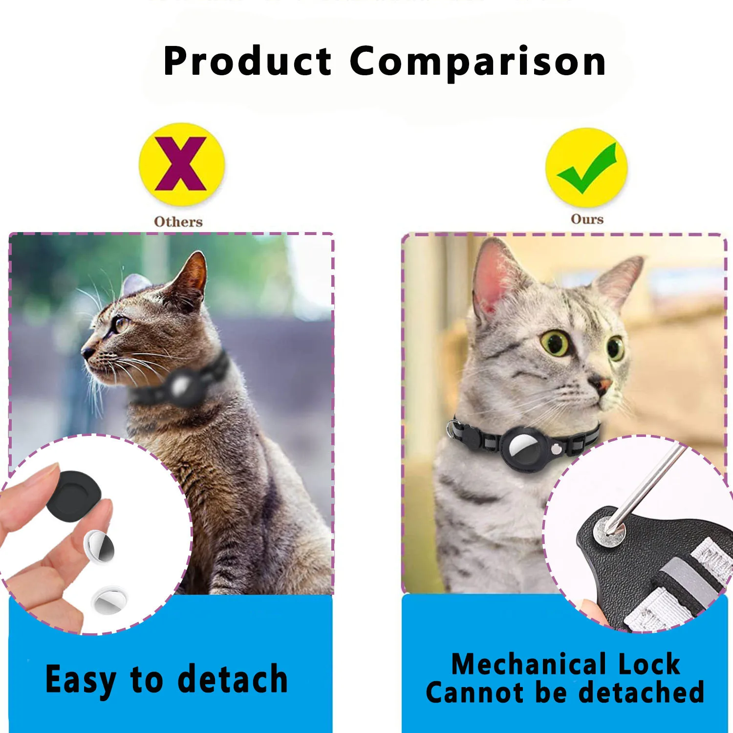 Cat AirTag Holder Collar Breakaway Reflective Strips Adjustable Kitten Collar Waterproof Cat Bell Collar Pet Air Tag Case - Image 4