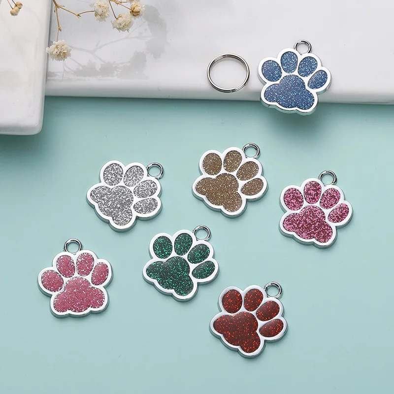(3pcs) Personalized Dog Cat Tags Free Engraved Pet Puppy ID Anti-lost Name Paw Glitter Pendant Nameplate Glitter Keyring Accessories - Image 3