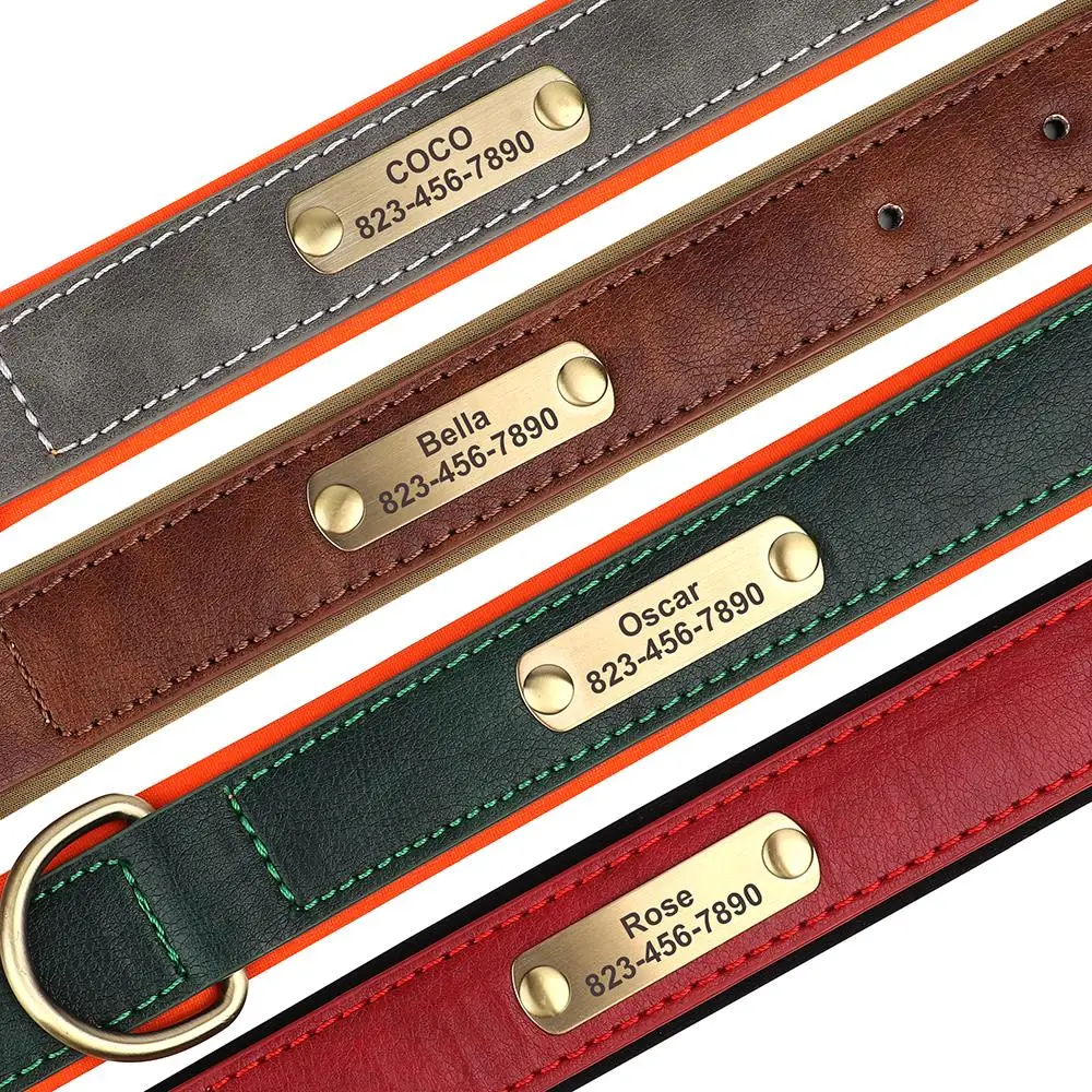 Personalized Dog Collar Custom Engraved PU Leather Dog Collars Free Engraving ID Tag Nameplate For Small Medium Large Dogs - Image 3