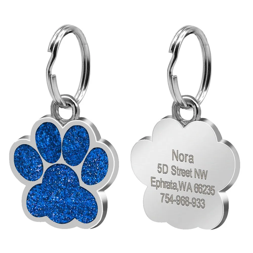 (3pcs) Personalized Dog Cat Tags Free Engraved Pet Puppy ID Anti-lost Name Paw Glitter Pendant Nameplate Glitter Keyring Accessories - Image 4