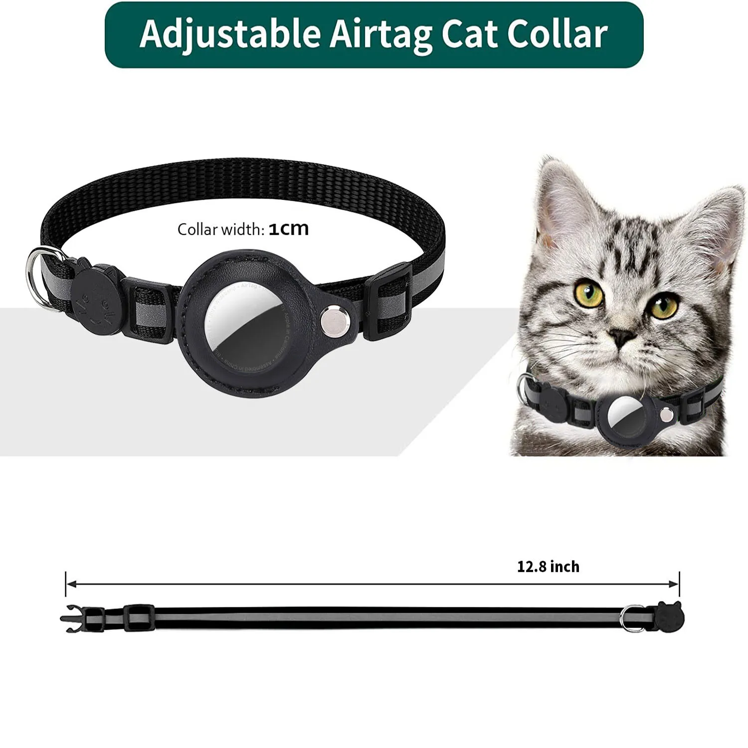 Cat AirTag Holder Collar Breakaway Reflective Strips Adjustable Kitten Collar Waterproof Cat Bell Collar Pet Air Tag Case - Image 5