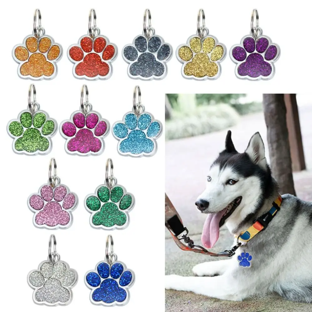 (10pcs) Dog Cat Tags Glitter Pendant Paw Puppy Pet ID Name Collar Tag Pendant Pet Accessories - Image 3