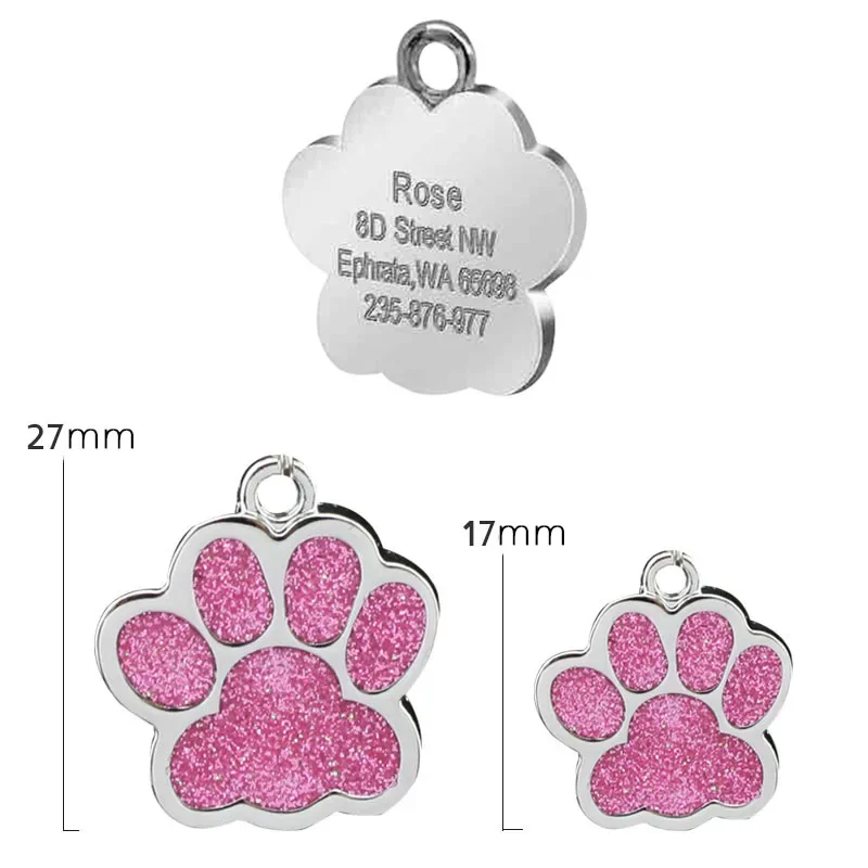 (3pcs) Personalized Dog Cat Tags Free Engraved Pet Puppy ID Anti-lost Name Paw Glitter Pendant Nameplate Glitter Keyring Accessories - Image 5
