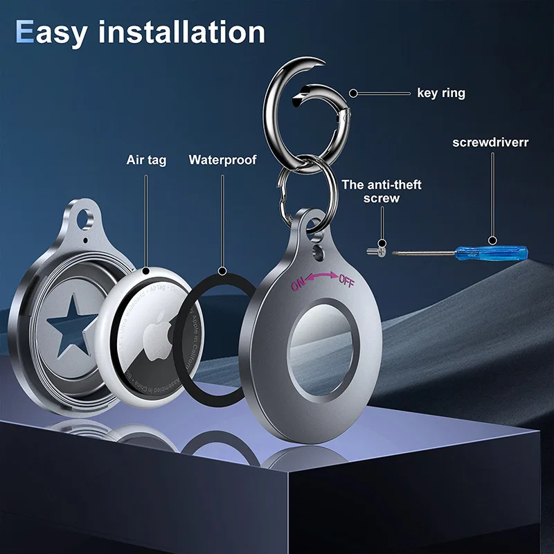 For Airtag Case IPX8 Waterproof Keychain for Apple Air tag Holder Aluminum Metal Protector for Wallet Luggage Cat Dog Pets - Image 2