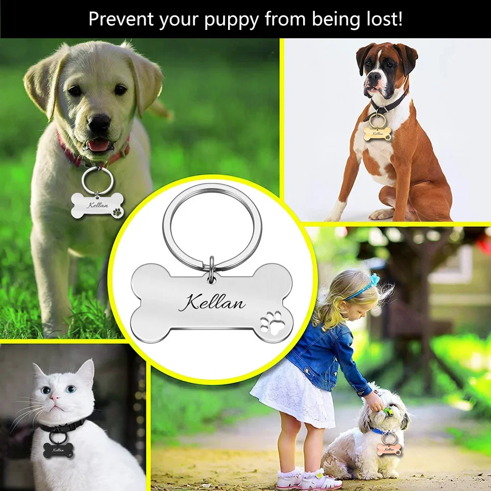 (3pcs) Anti-Lost Pet ID Tag Keychain Personalized Engraved Name Phone No.Puppy Dog Collar Tag Keyring Bone Custom Accessories Gift - Image 5